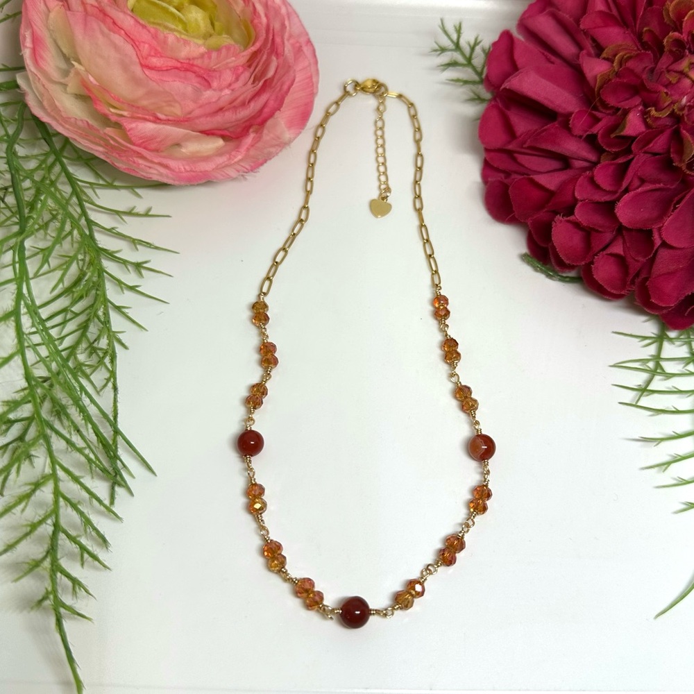 NEW⚜️Carnelian Crystal Gemstone Beaded Choker Necklace